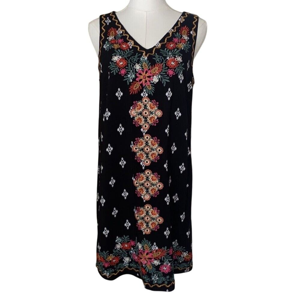 Anthropologie THML Women's Black Flower Embroidered Summer Dress Medium